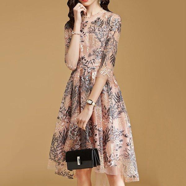 ワンピース パーティードレス レディース 安い 可愛い 結婚式 ワンピースドレス 花柄 Aライン 上品 ミディアム丈 ピンク Sakura Vwhlg719 サクラ 通販 Yahoo ショッピング