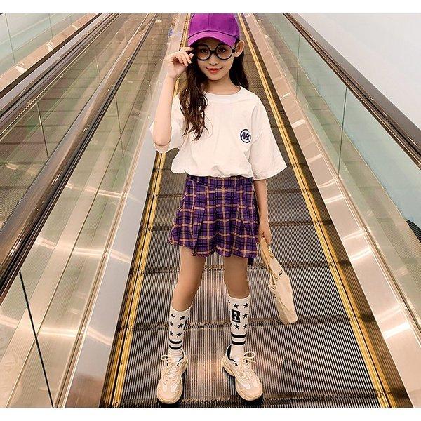 売買 子供服セットアップキッズ女の子夏2点セット上下セットtシャツ半袖ミニスカートチェック柄ジュニアおしゃれ可愛いカジュアル小学生新品150cm