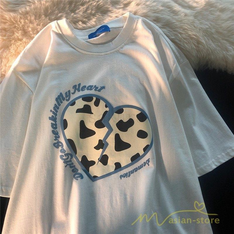 最安値 コットン 可愛い クルーネック カットソー 半袖 トップス レディース Tシャツ Tシャツ プリント 韓国風 夏 夏服 おしゃれ カジュアル ゆったり ハート柄 半袖 カラー ブラック 画像参照 Www We Job Com