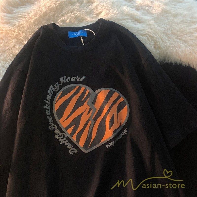 最安値 コットン 可愛い クルーネック カットソー 半袖 トップス レディース Tシャツ Tシャツ プリント 韓国風 夏 夏服 おしゃれ カジュアル ゆったり ハート柄 半袖 カラー ブラック 画像参照 Www We Job Com