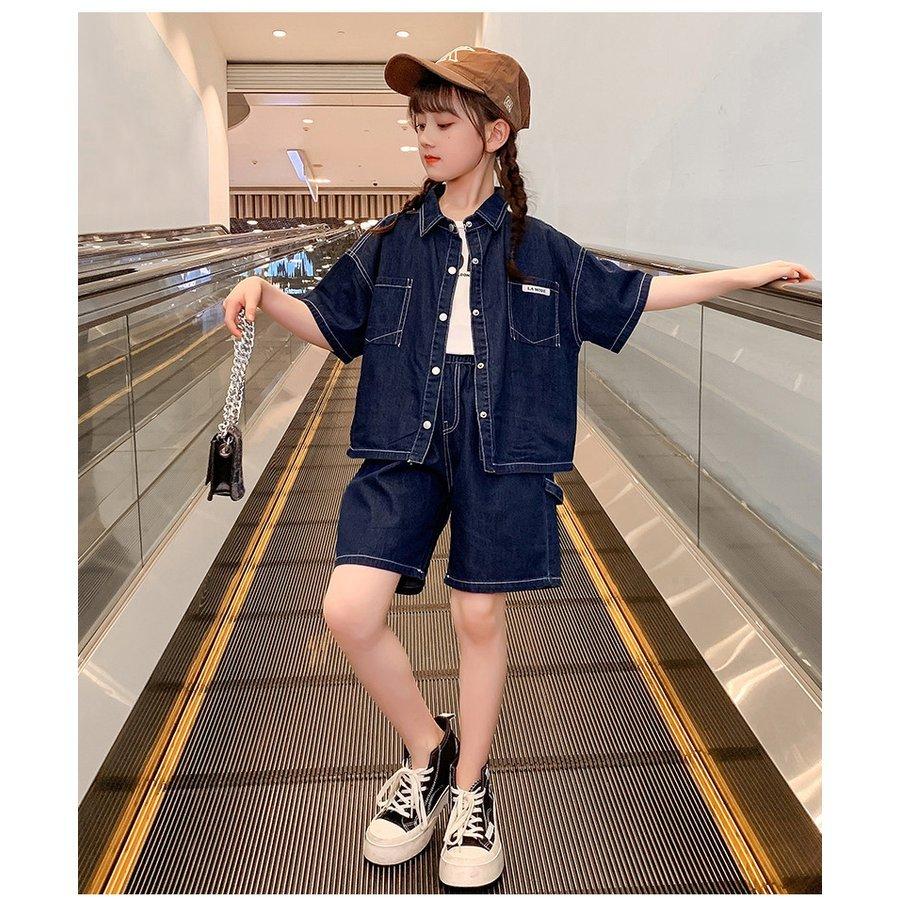 子供服 セットアップ キッズ 女の子 半袖 夏 上下セット トップス シャツ ブラウス ハーフパンツ 半ズボン 短パン 薄手 可愛い 韓国子供服 通学着 通園着 最大69 オフ