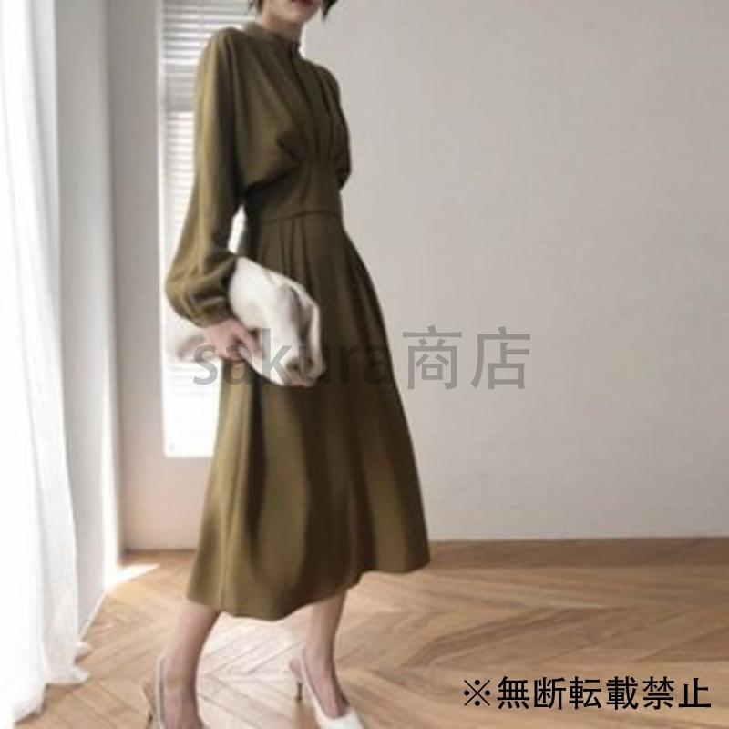 レディース ワンピース 春 秋 冬 パーティードレス ドレス フェミニン きれいめカジュアル カジュアル 秋冬 ハイネック ウエストマーク 現金特価
