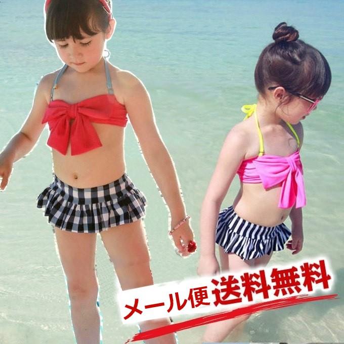 水着 スイムウェア ベビー キッズ リボン ビキニ ボーダー チェック