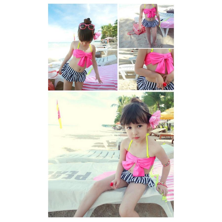 水着 スイムウェア ベビー キッズ リボン ビキニ ボーダー チェック