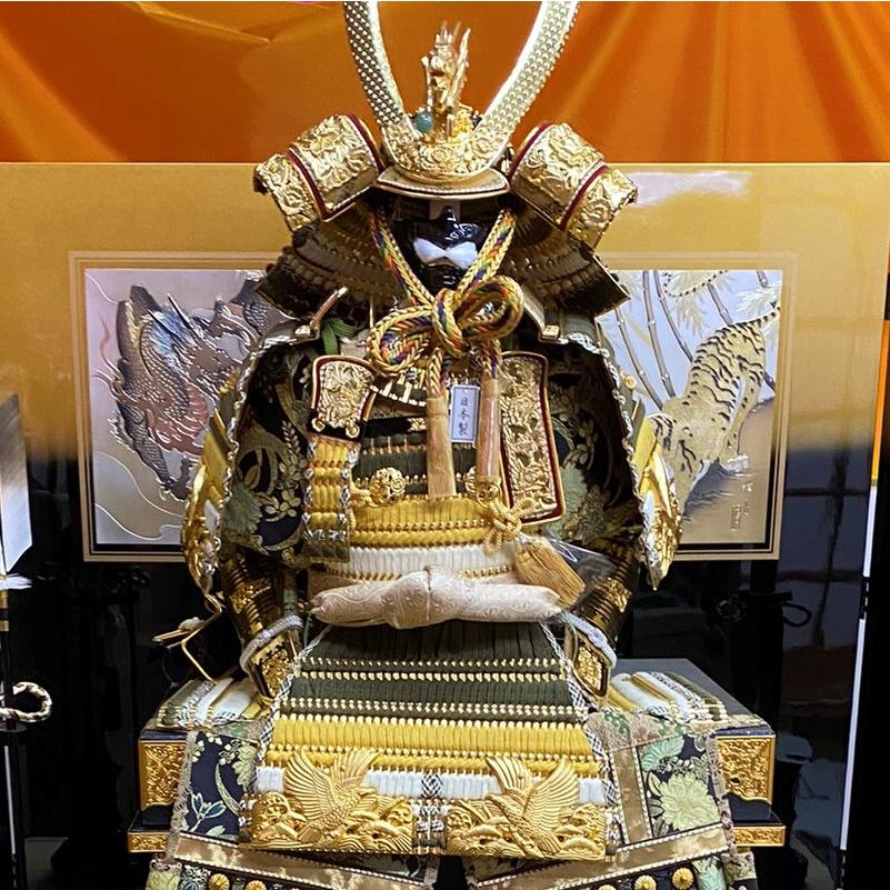 五月人形 鎧飾り高床飾 翠鳳作 15号 翔鷹 ゴールド彫金龍虎 2024-yb002