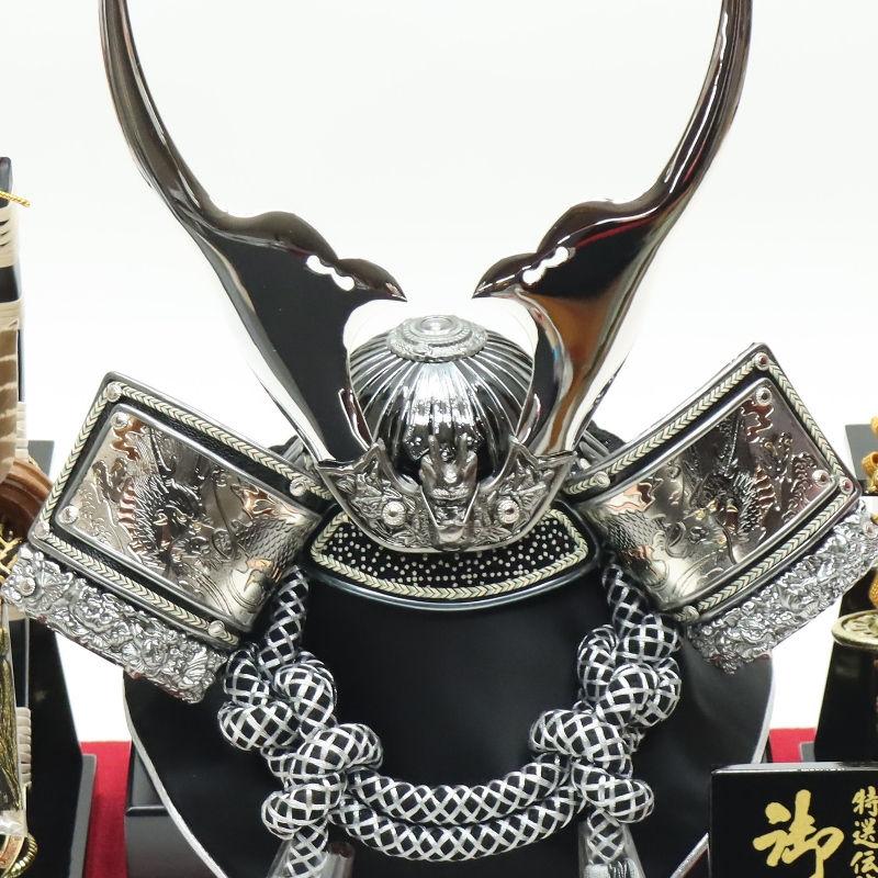 五月人形12号　祝兜 横幅60cm｜立体12号 武将 上杉謙信 白金｜ 五月人形 コンパクト