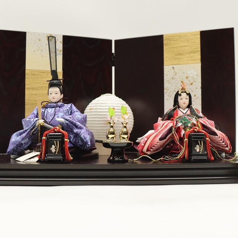 雛人形 親王平飾り 黒塗り屏風 西陣織 新品未使用 展示品 雛人形 親王平飾り 遥香 望月紀彦 柳 親王 有職雛 箔チラシマホガニー