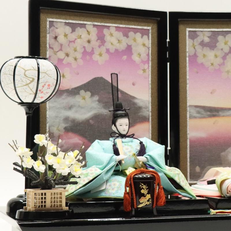 雛人形 親王平飾り 黒塗り屏風 西陣織 新品未使用 展示品 雛人形 親王平飾り 優雅雛 尊正 小三五 親王 手描京友禅小桜ぼかし