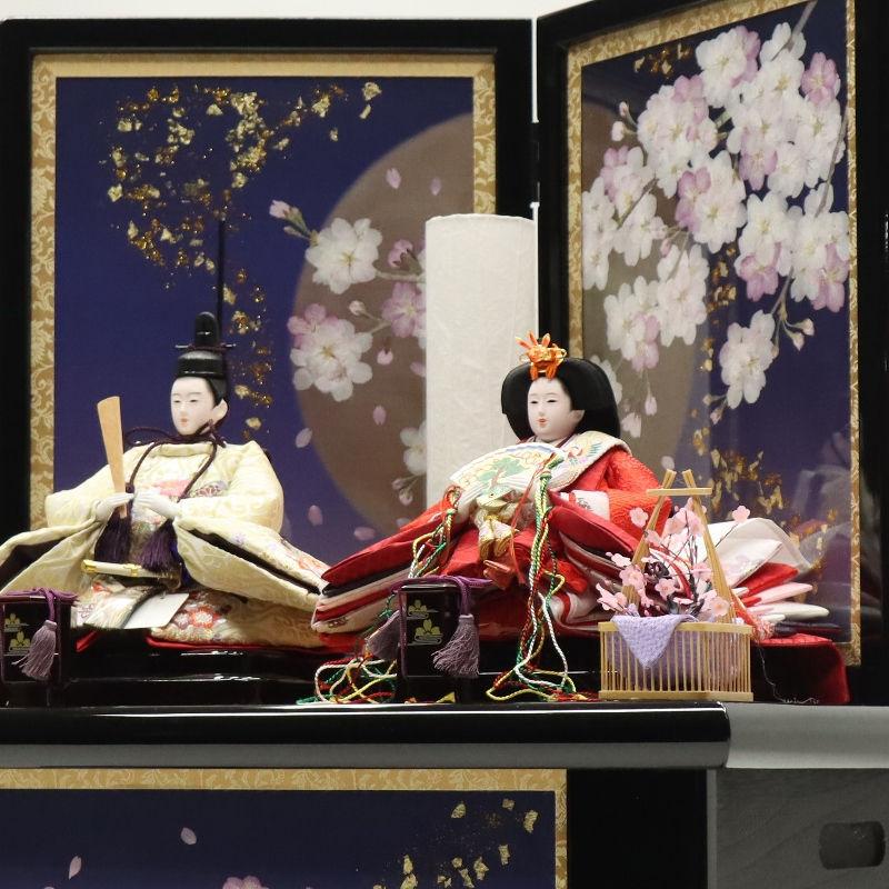 雛人形 収納飾り 雛ごよみ 千匠 小三五 親王 桜刺繍 押し花屏風月桜の