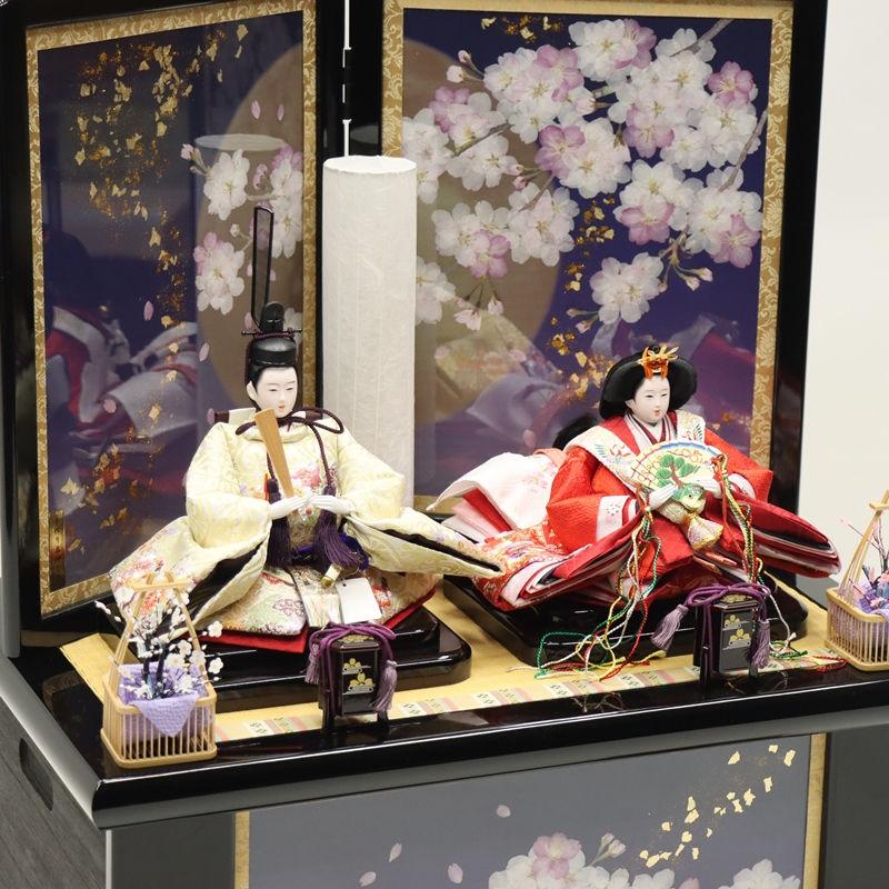 雛人形 収納飾り 雛ごよみ 千匠 小三五 親王 桜刺繍 押し花屏風月桜の