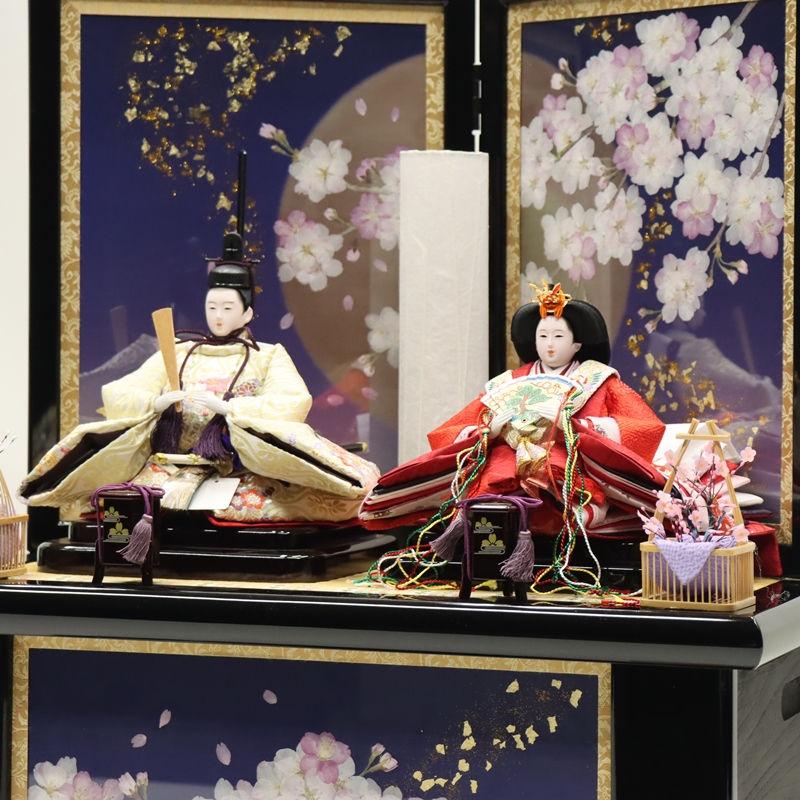 雛人形 収納飾り 雛ごよみ 千匠 小三五 親王 桜刺繍 押し花屏風月桜の