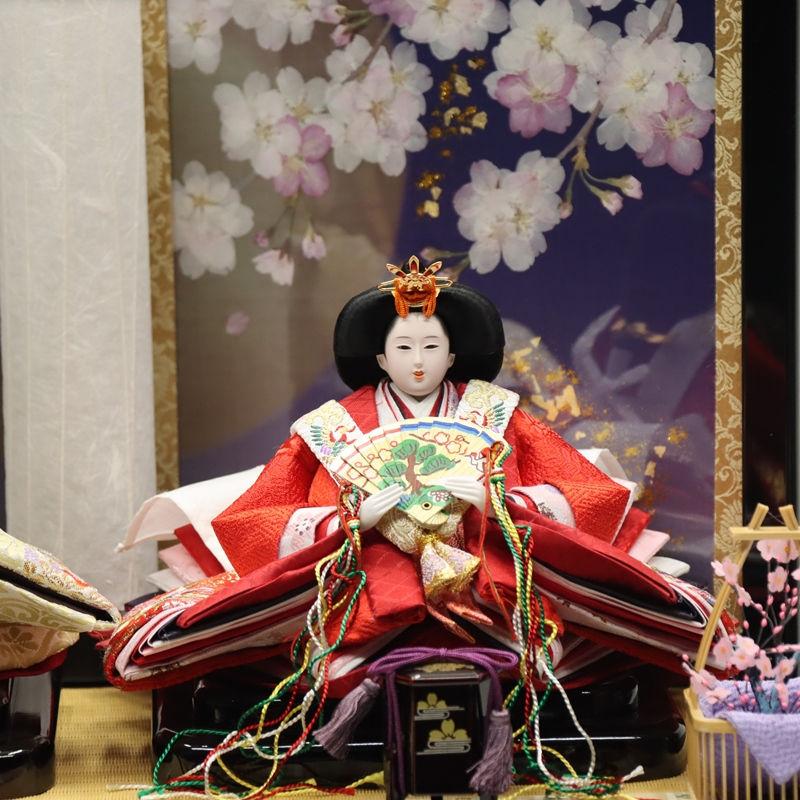 雛人形 収納飾り 雛ごよみ 千匠 小三五 親王 桜刺繍 押し花屏風月桜の