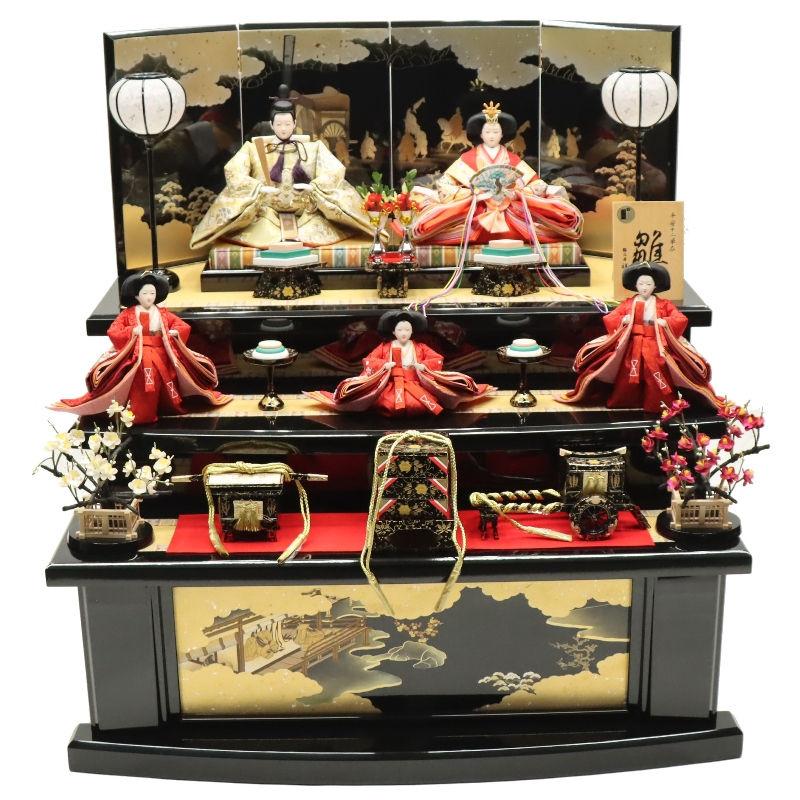 雛人形 段飾り 奏 京十番親王 芥子官女 金襴ゴールド×レッド 平安絵巻