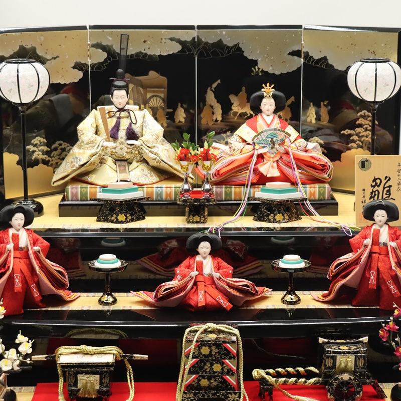 雛人形 段飾り 奏 京十番親王 芥子官女 金襴ゴールド×レッド 平安絵巻