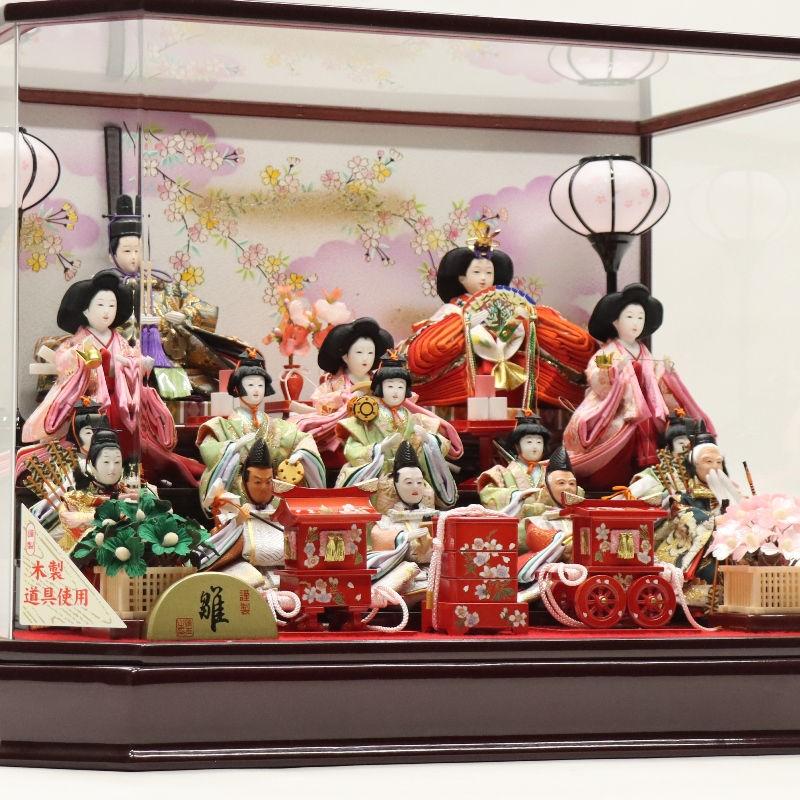 ♡まごころ雛 義光作 木目込 十五人揃 オルゴール ケース入 アウトレット品 雛人形 十五人揃い ケース飾り 江戸木目込み雛 紅白梅