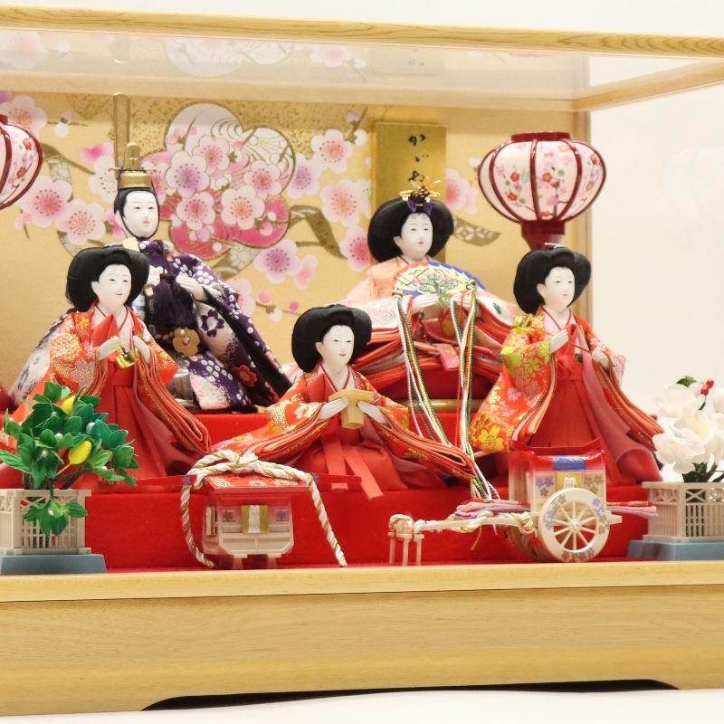 桐塑 雛人形 扇形木製台付きアクリル ケース入り 桐塑 雛人形 扇形木製