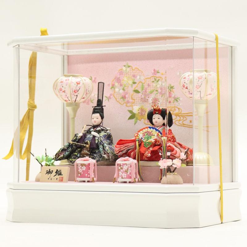 雛人形 ケース飾り 萌音 柳 親王 おぼこ雛 ホワイト枠アクリルケース