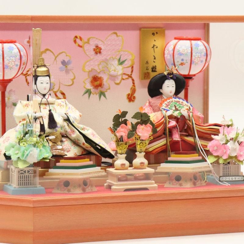 雛人形ケース入 親王飾りピンク 雛人形 ケース飾り さやか 藤扇 三五 親王 ピンク塗り六角パノラマ