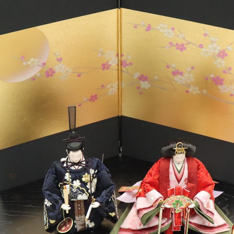 雛人形 親王平飾り 真央 小三五 立雛親王 雪輪桜刺繍 月に梅黒金屏風