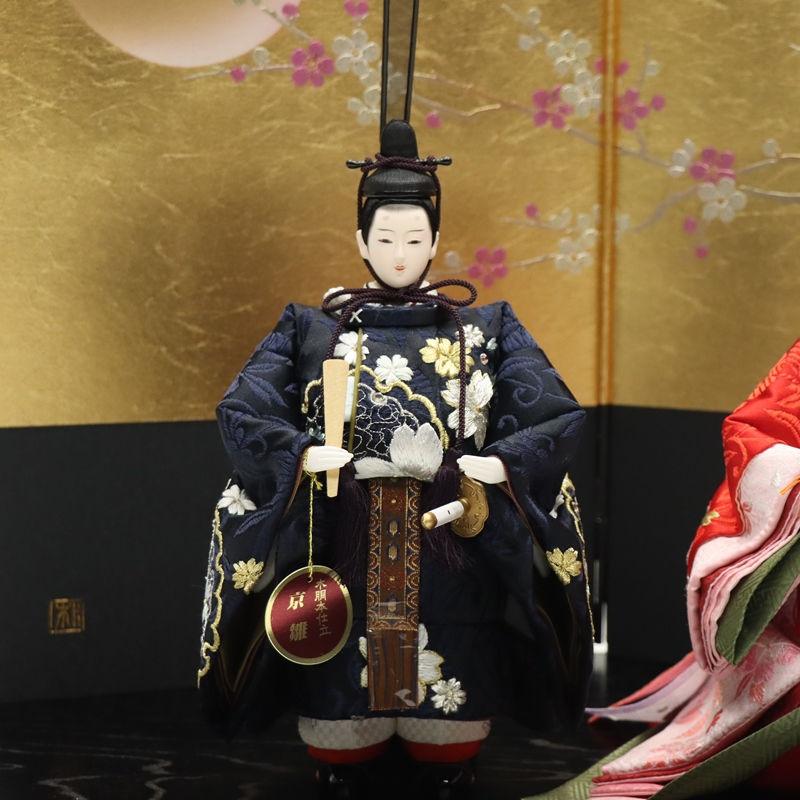 雛人形 親王平飾り 真央 小三五 立雛親王 雪輪桜刺繍 月に梅黒金屏風