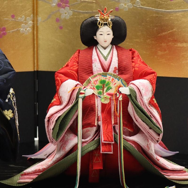 雛人形 親王平飾り 真央 小三五 立雛親王 雪輪桜刺繍 月に梅黒金屏風
