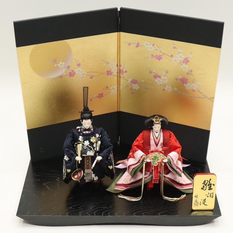 雛人形 親王平飾り 真央 小三五 立雛親王 雪輪桜刺繍 月に梅黒金屏風