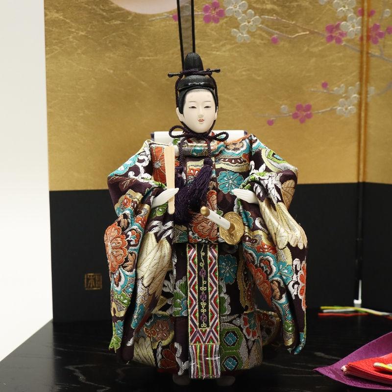 雛人形 親王平飾り 蒼葉 小三五 立雛親王 金襴 月に梅黒金屏風 2024