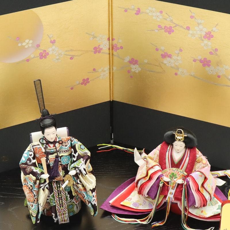 雛人形 親王平飾り 蒼葉 小三五 立雛親王 金襴 月に梅黒金屏風 2024