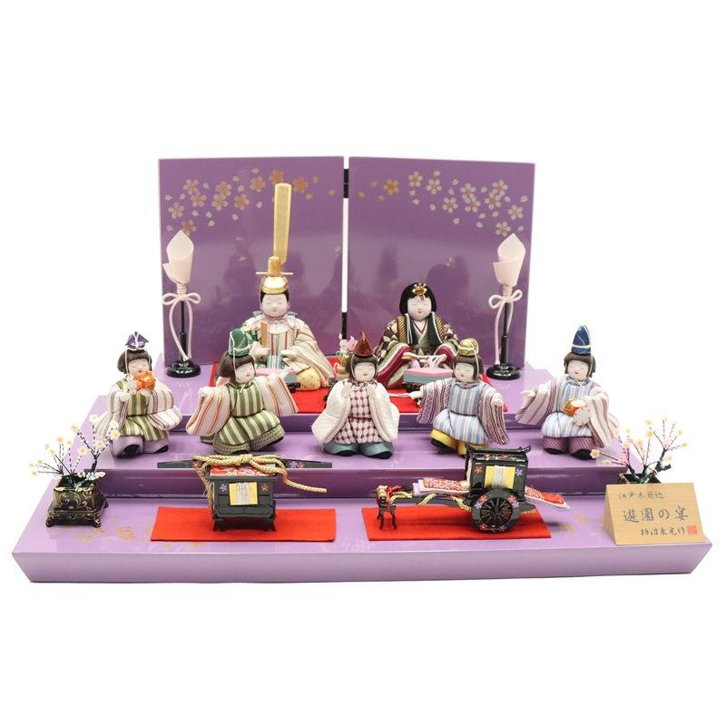 雛人形 木目込み雛 遊園の宴 柿沼東光 木目込七人 桜柄紫屏風 2024