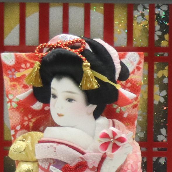 羽子板 ケース飾り 響 10号 絞り 高さ45cm 黒塗りラメ赤ケース 2024