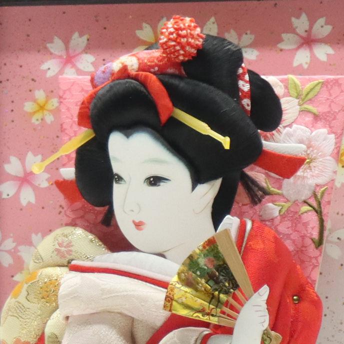 羽子板 ケース飾り 桜華 10号 刺しゅう 高さ44cm 黒塗りケース 2024-ys200の画像