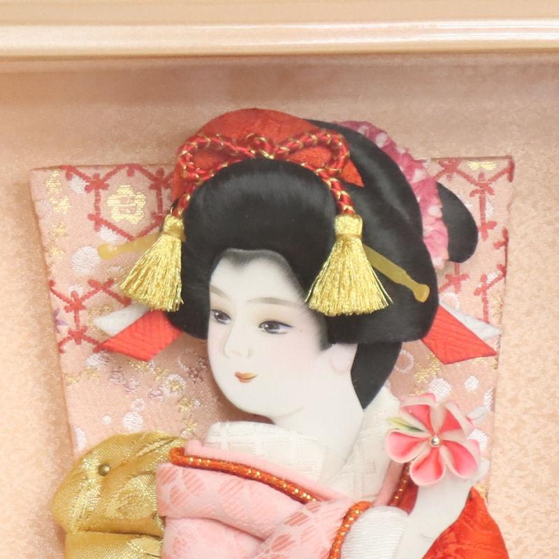 羽子板 壁掛け飾り 京彩 8号 刺しゅう 高さ36cm パールピンク塗りケース 額（壁掛け可） 2024-ys208の画像