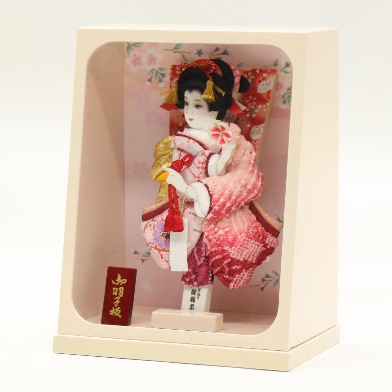 羽子板 ケース飾り 梓 8号 金襴 高さ34cm パール桃塗りケース 2024-ys210の画像