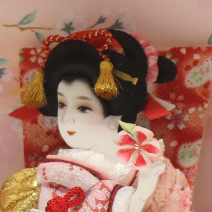 羽子板 ケース飾り 梓 8号 金襴 高さ34cm パール桃塗りケース 2024-ys210の画像