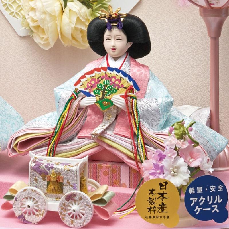 ケース飾り ひまり 小三五 親王飾り 幅49cm R型 アクリルケース 【手提げ】 白に紫ボカシ f4-5
