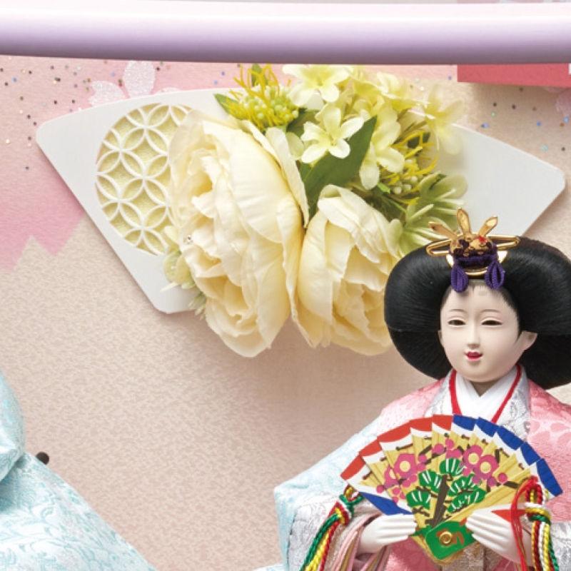 ケース飾り ひまり 小三五 親王飾り 幅49cm R型 アクリルケース 【手提げ】 白に紫ボカシ f4-5