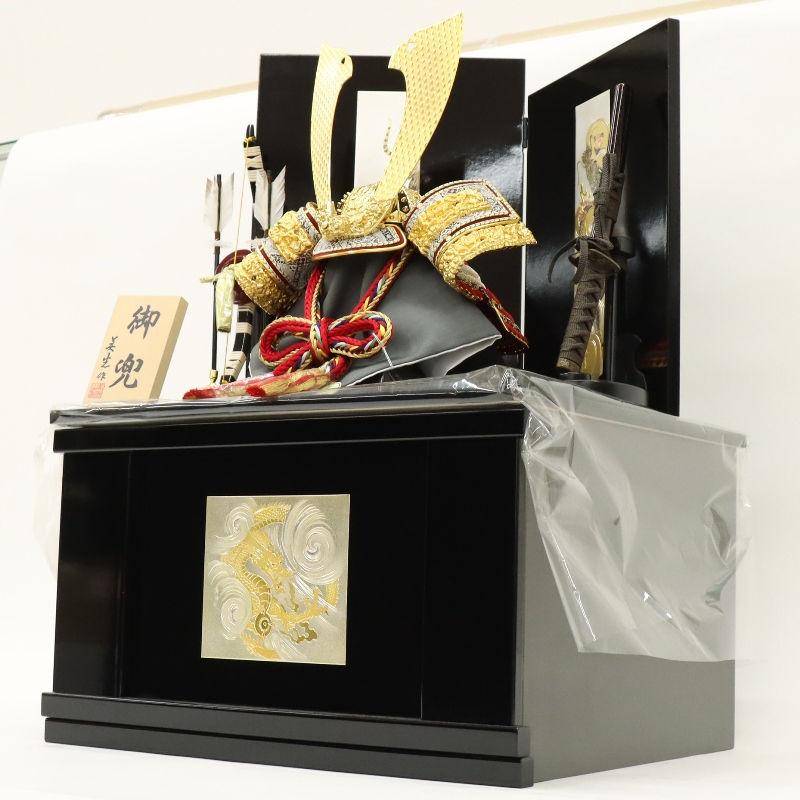 五月人形 兜飾り収納飾 13号 蒼龍 引出収納 彫金龍虎 2025-tb030 幅