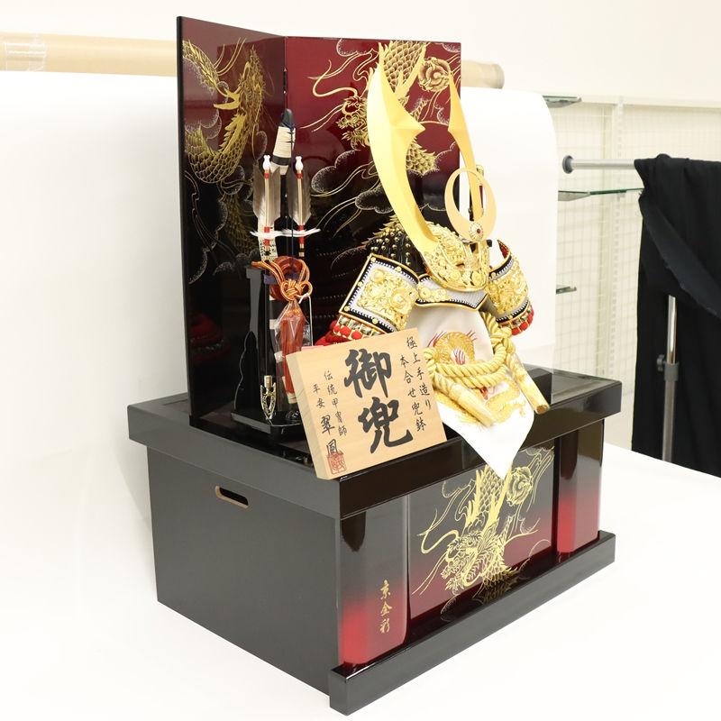 五月人形 兜飾り着用収納飾 翠鳳作 25号 美少年戦士 レッド 京金彩