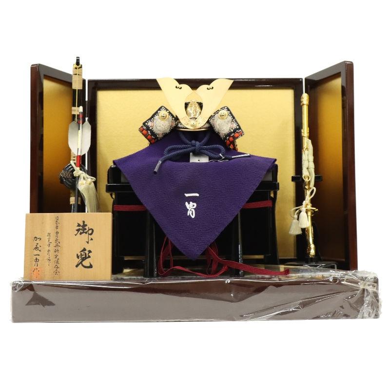 五月人形 兜飾り平飾 加藤一冑作 1/4号 伊織 濃茶塗金屏風 2025-tb070