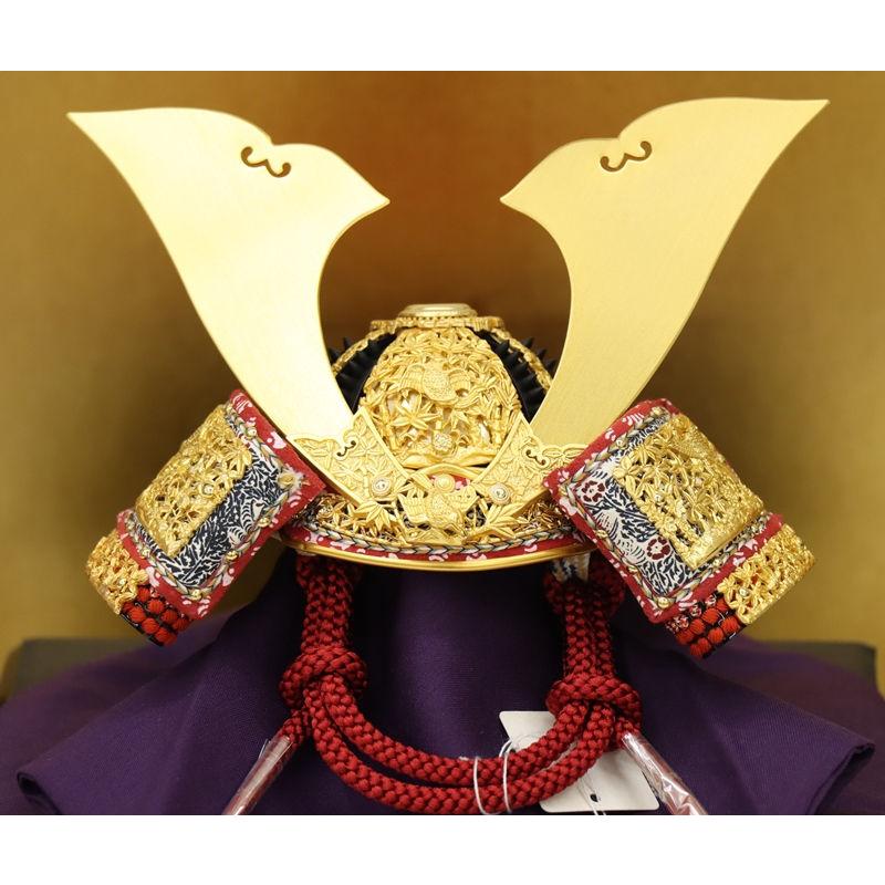 五月人形 兜飾り平飾 雄山作 1/5号 竹雀之兜 黒塗金屏風 2025-tb081 幅