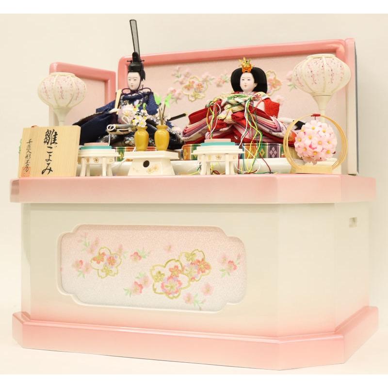 雛人形 収納飾り 葵 芥子 親王 桜刺繍 舞桜白ピンク塗り屏風台 2025