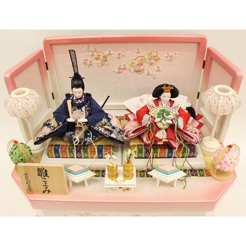 雛人形 収納飾り 葵 芥子 親王 桜刺繍 舞桜白ピンク塗り屏風台 2025