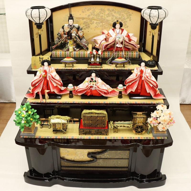 雛人形 段飾り 京極 七番/大三五 五人 花梨塗り金彩桂橋屏風 2025