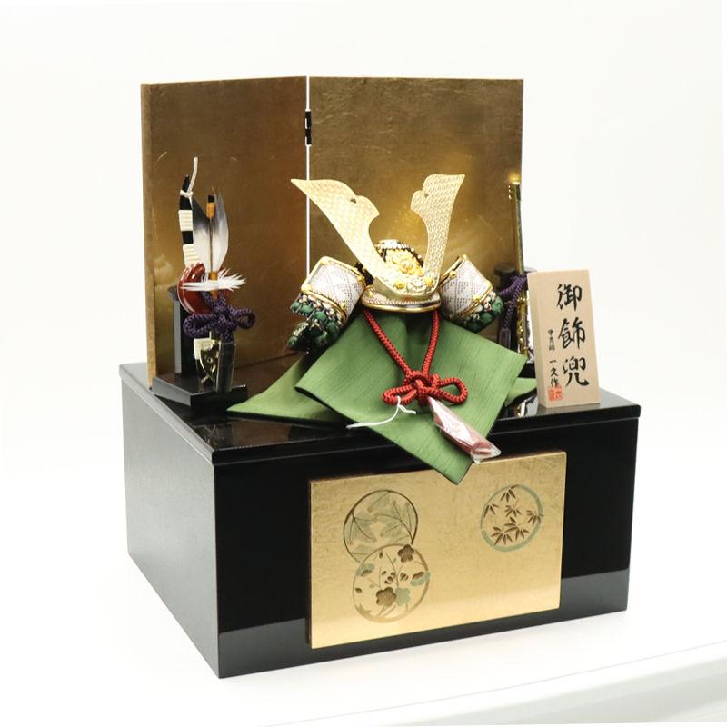 五月人形 兜飾り収納飾 一久作 5号 エディション100（花丸）黒金 2025-yb006 幅30cm