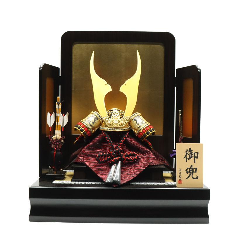 五月人形 兜飾り平飾 伯峰 16号 金屏風 2025-yb018 幅45cm : さくら