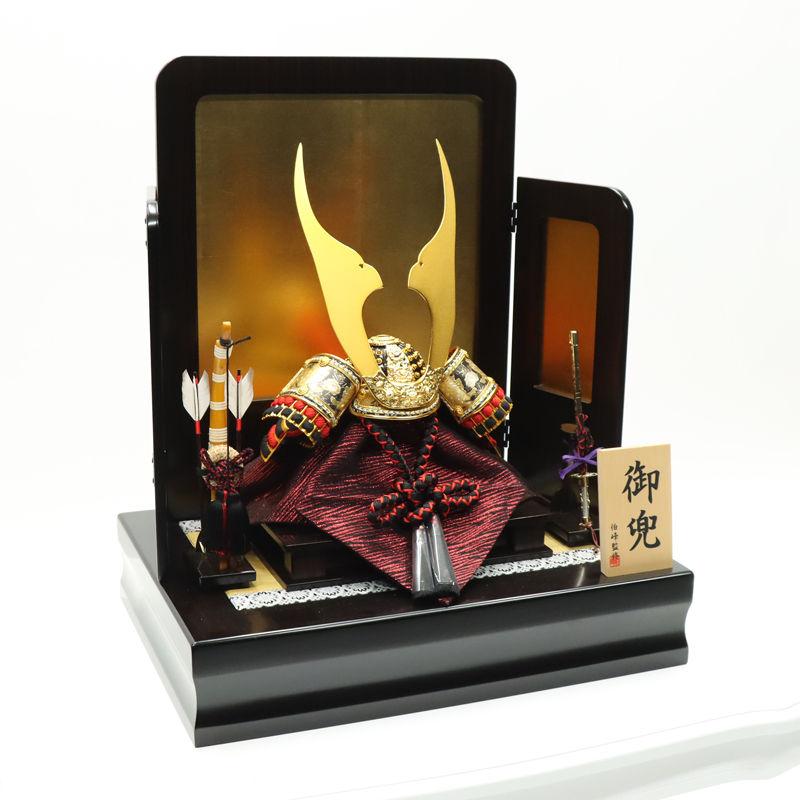 五月人形 兜飾り平飾 伯峰 16号 金屏風 2025-yb018 幅