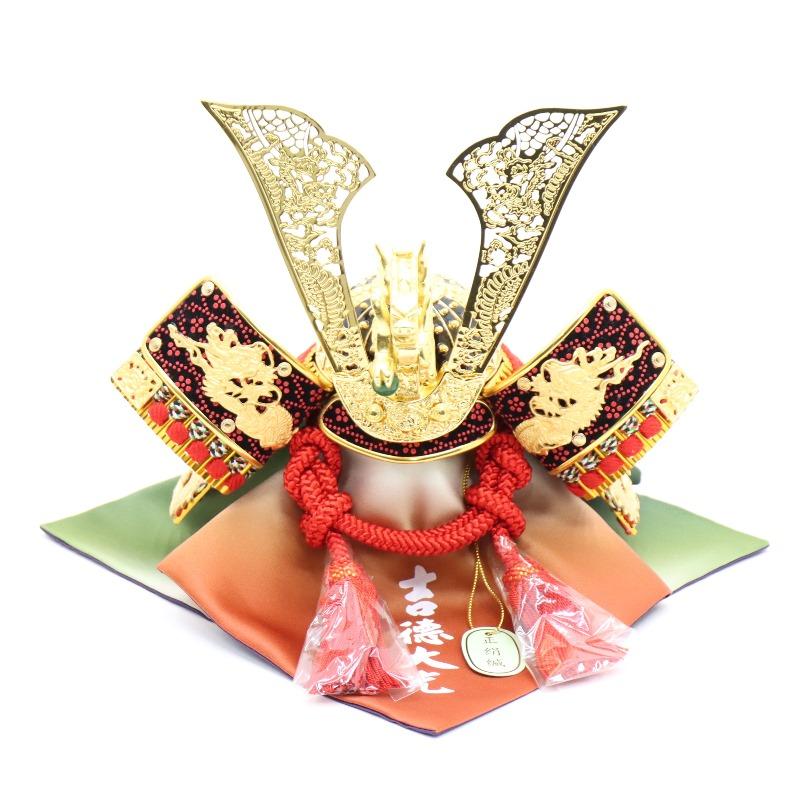 五月人形 兜 収納飾り 8号 飛龍 幅38cm 透彫り龍鍬形 茶/格子 金彩龍屏風_5