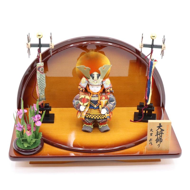 五月人形 木目込み子ども大将 平飾り 大里彩作 架 幅57cm 描き目 茶艶