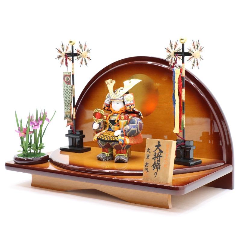 五月人形 木目込み子ども大将 平飾り 大里彩作 架 幅57cm 描き目 茶艶