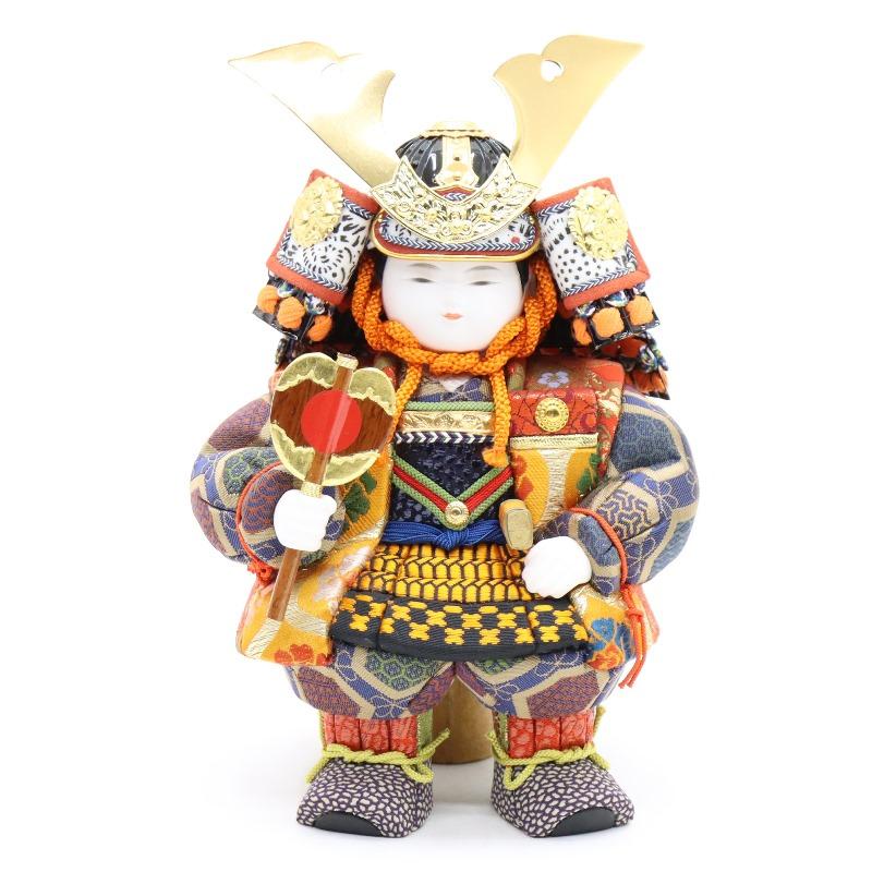 五月人形 木目込み子ども大将 平飾り 大里彩作 架 幅57cm 描き目 茶艶